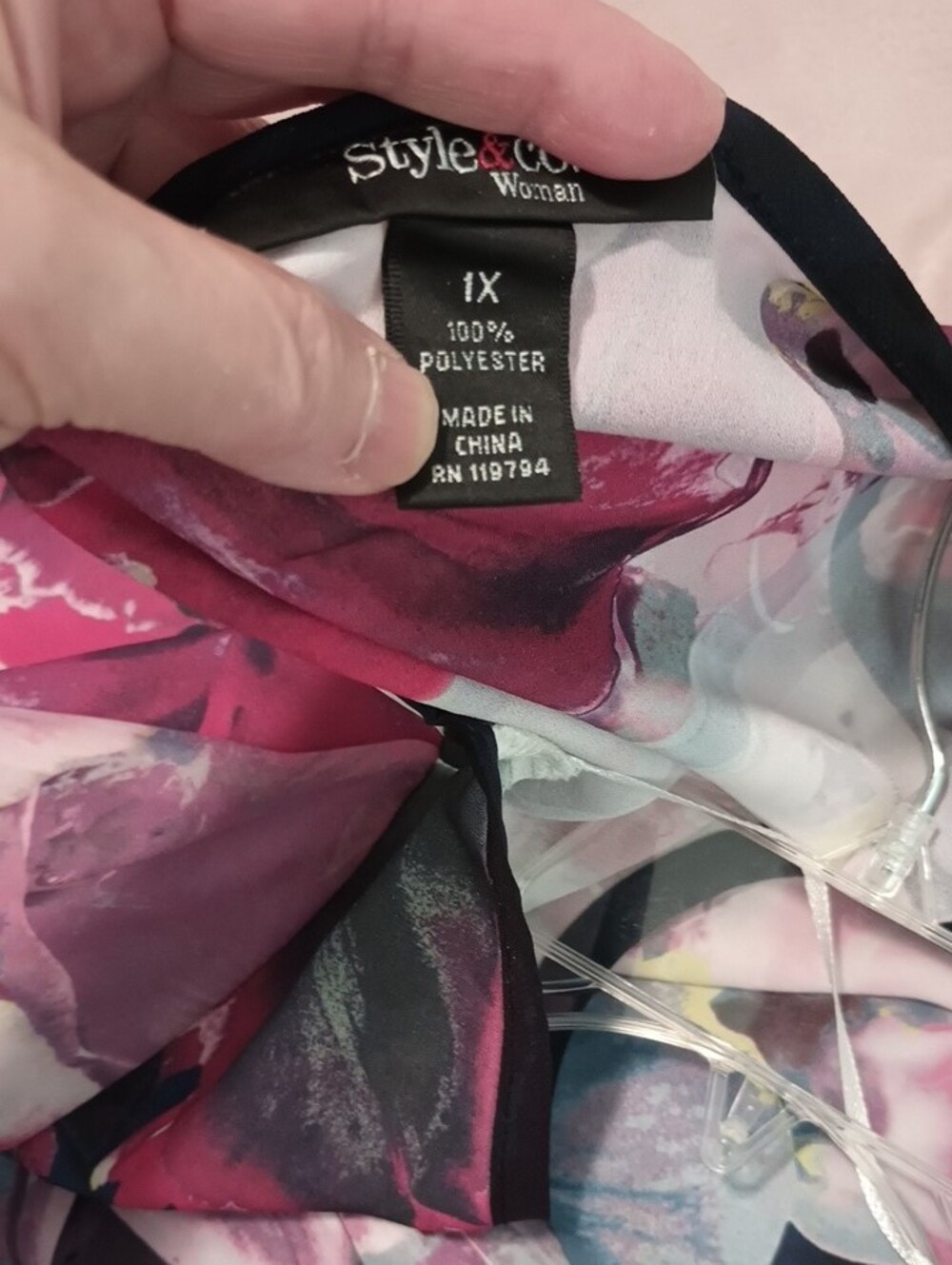 Style & Co. Pink And Black Floral Sheer Layered Blouse - 1X - Picture 2 of 11